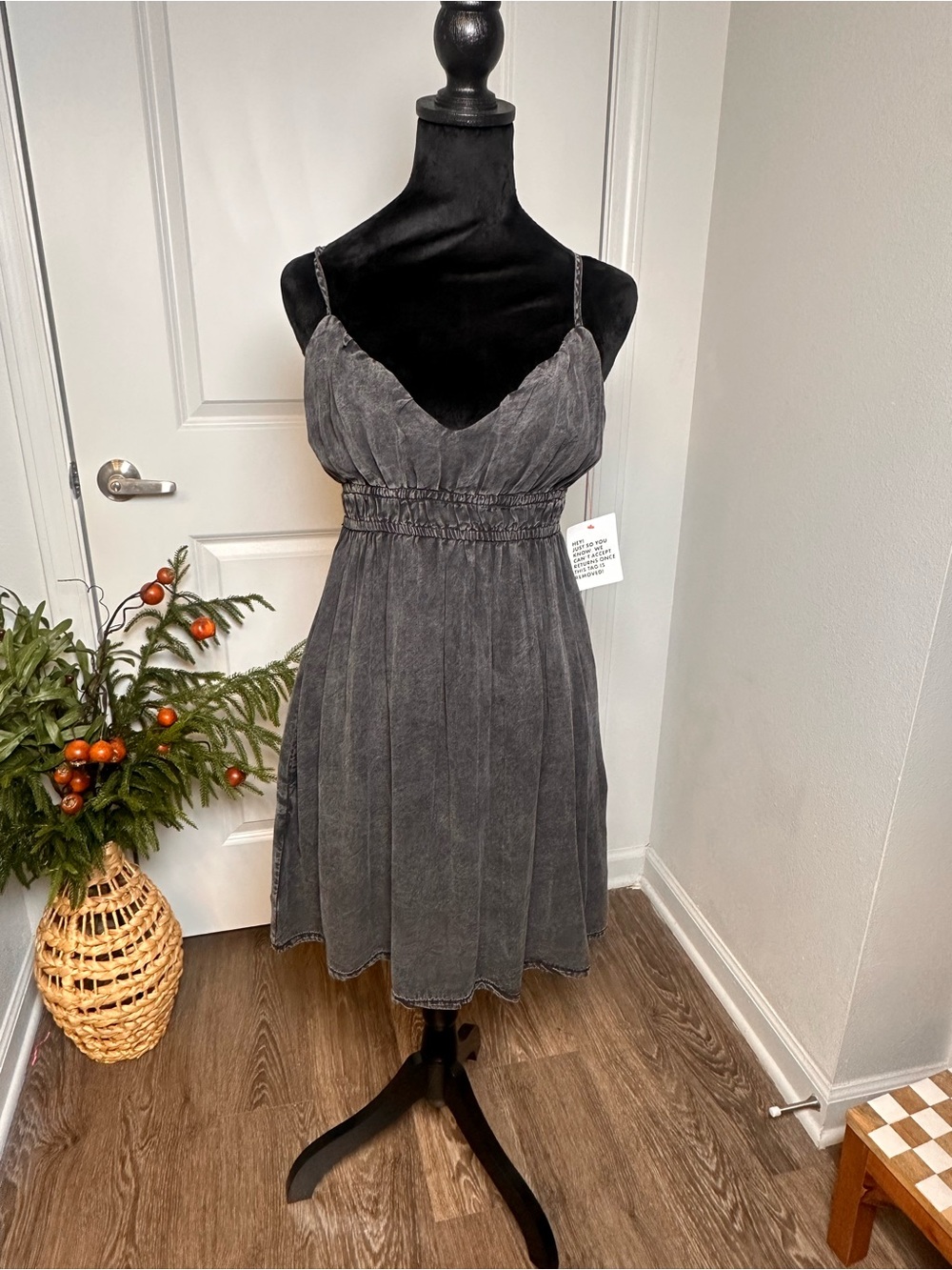 Topshop Washed Charcoal Spaghetti-Strap Mini Dress / BNWT